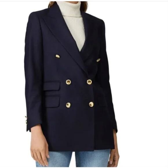 Officine Generale Manon Navy Blue Double Breasted Blazer Italian Wool Size 4 - Picture 1 of 10